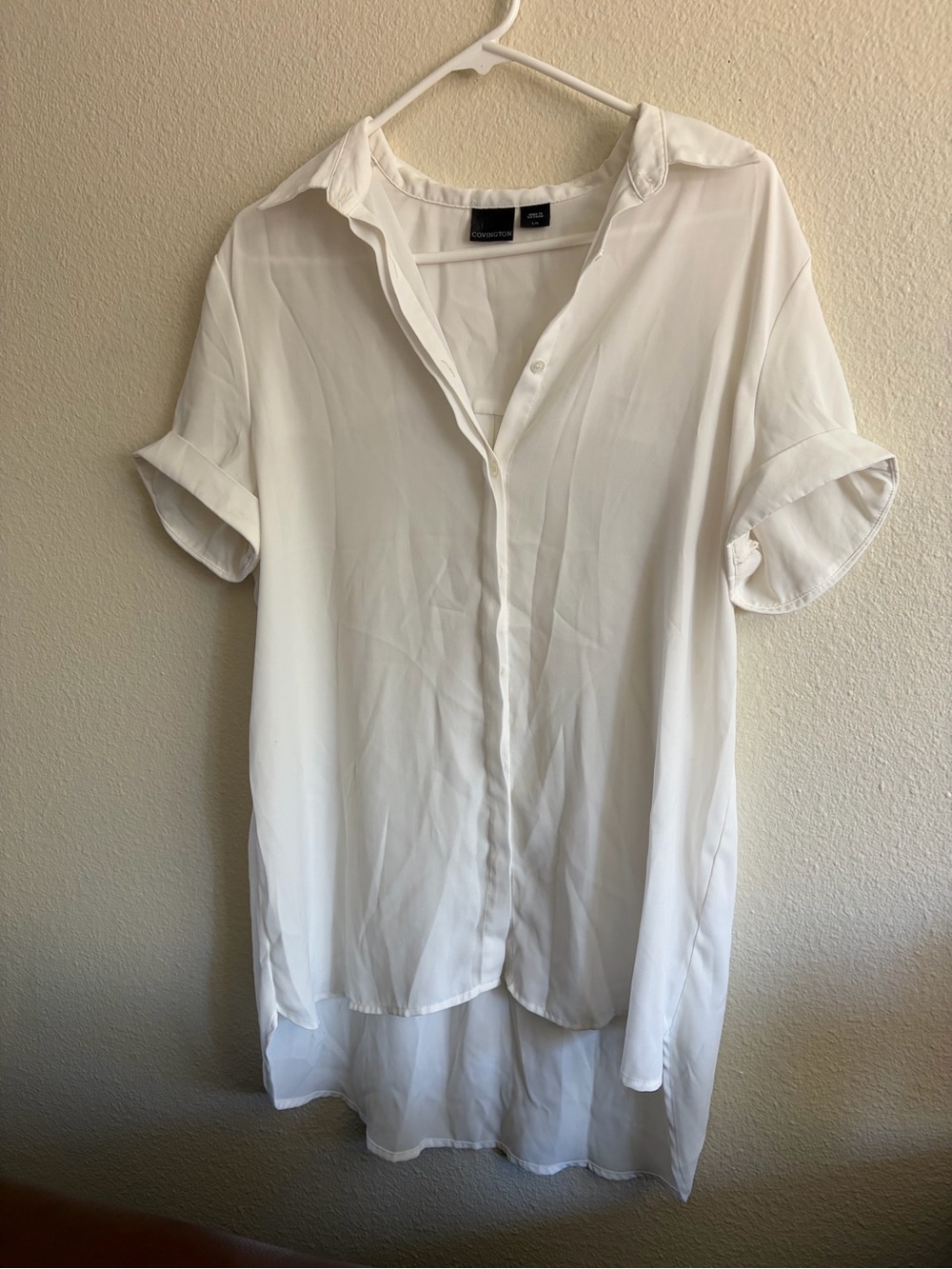 Covington White Short Sleeve Button Front Tunic Shirt